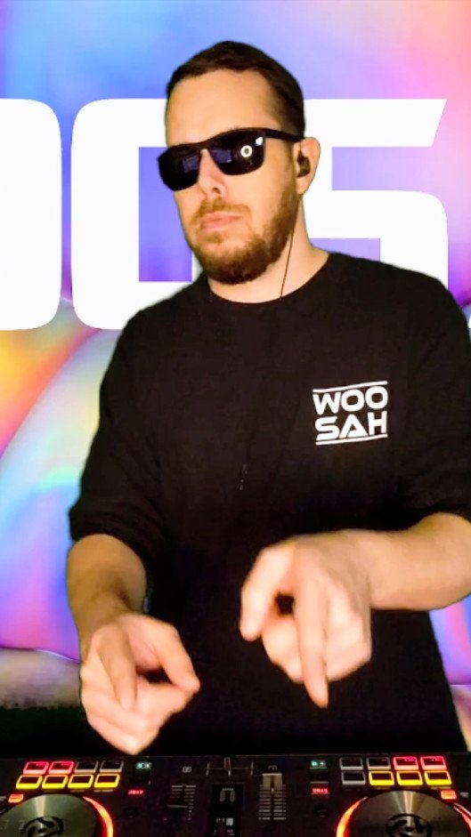 DJ Woosah mixing board and audio setup